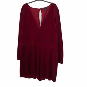 Rue21 Faux Velvet Red Wine Deep V-Neck Romper